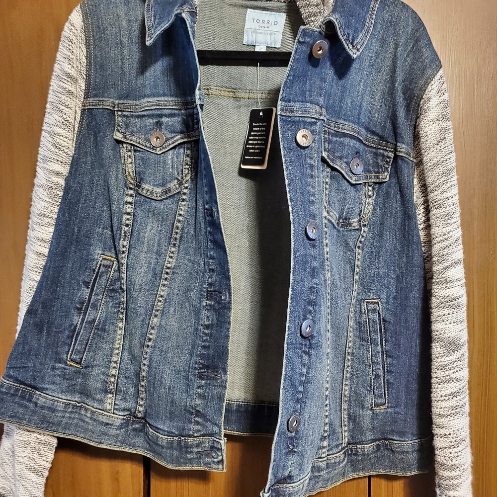 New with tags, Torrid denim jacket with fleece sleeves